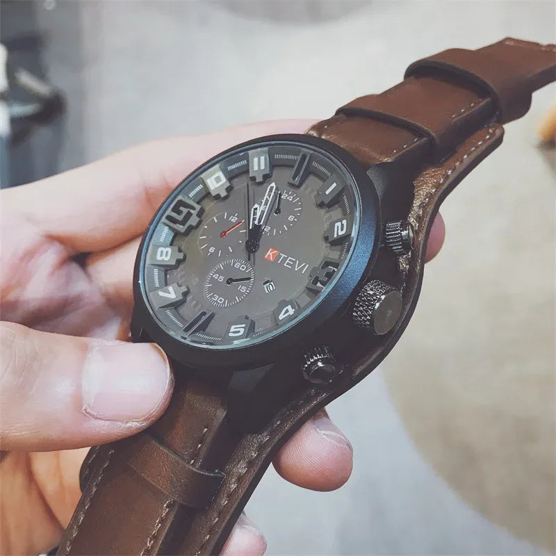 Hot Fashion Men's Oversized Sport Watch | Large Dial Military Army Clock | Leather Strap Iced Out Watch Style | 2026 Relogios Masculino | Caratix - CaratixJewelry